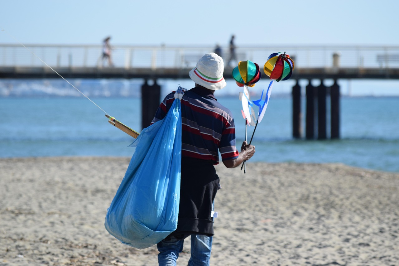 peddler, migrant, nature, beach, seller, pinwheels, swivels