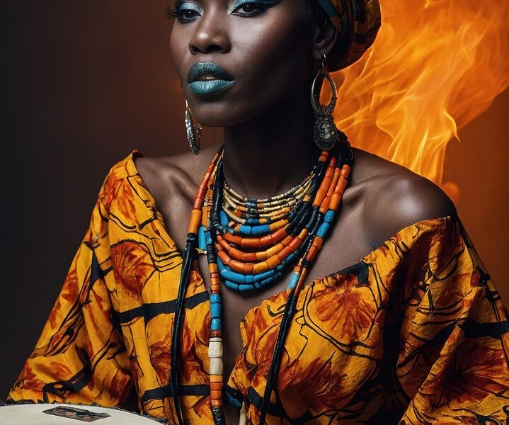 african woman, woman on fire, black women drumming, djembe drum, african head scarf, portrait, woman, scarf, african, model, cute, people